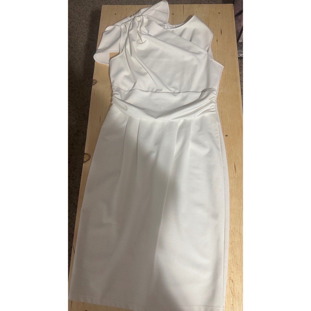 Vfemage White Ruffle‎ Neckline Bodycon Sheath Dress Size 16